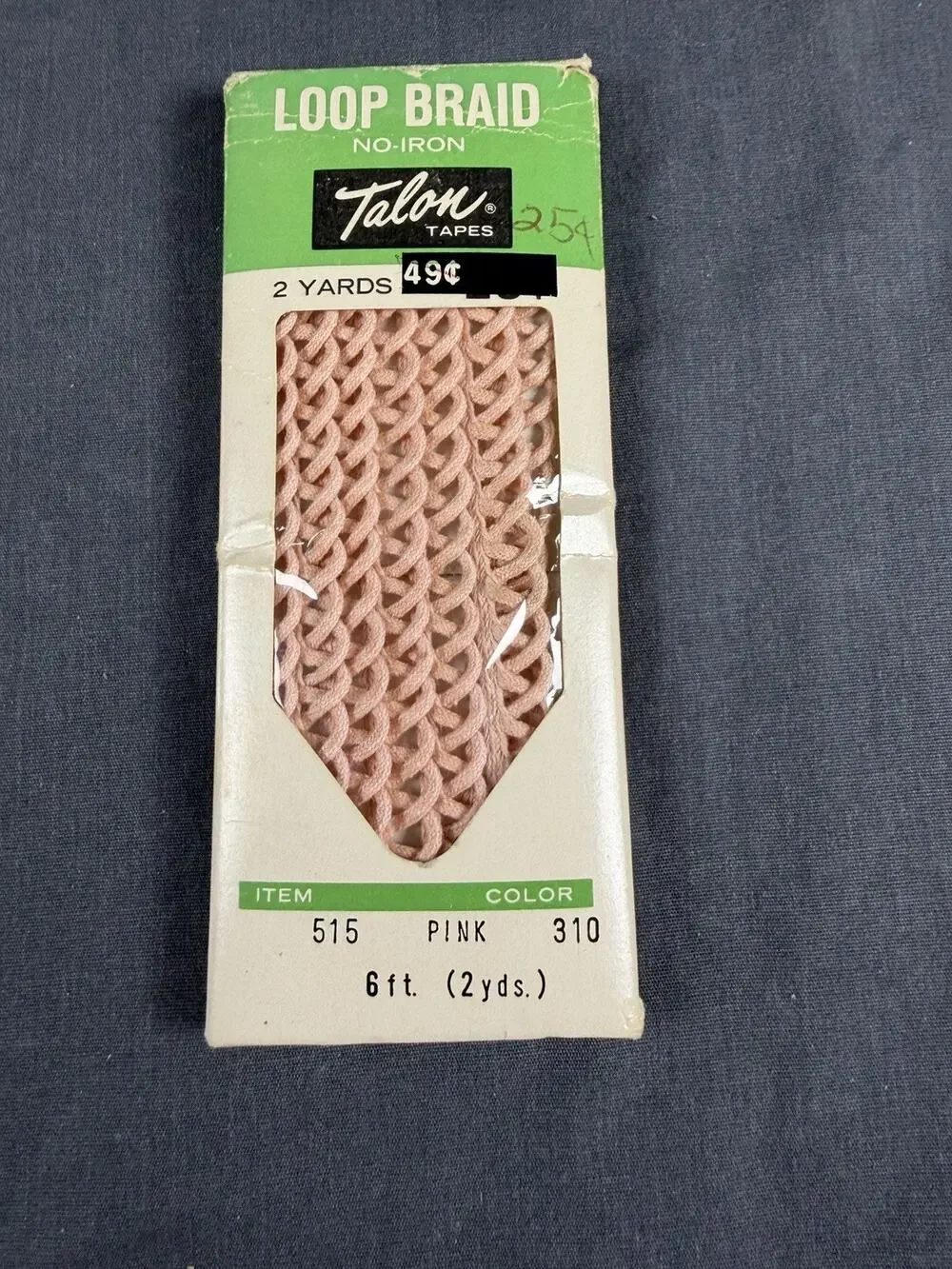 VTG NOS Talon Tapes Loop Braid No-Iron Pink 2 Yards 515 Pink 310 100% Cotton